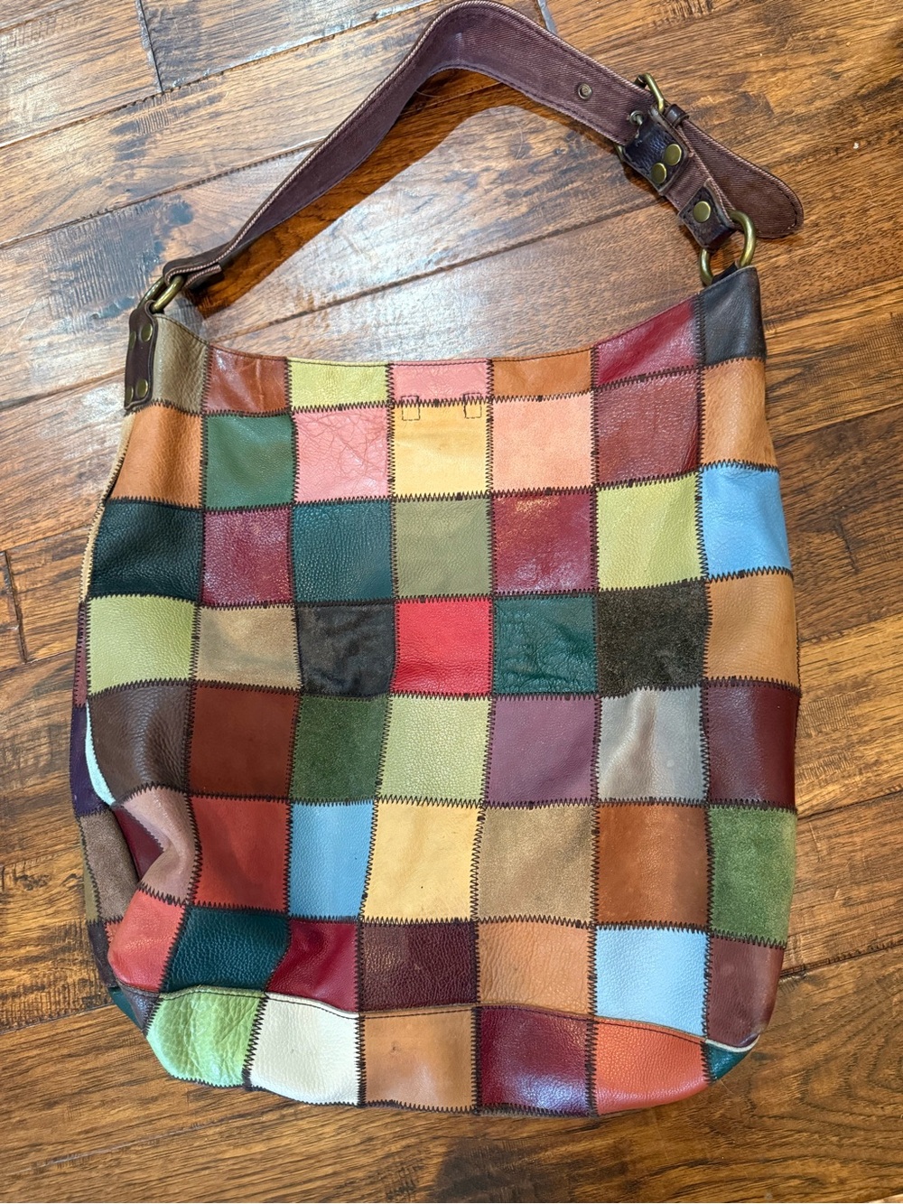 Rare Ugly Betty Lucky Brand Multicolor Patchwork Leather And Suede XXL Hobo - Picture 5 of 7